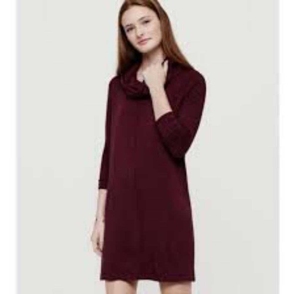 Lou & Grey Cowl Neck Sweater‎ Mini Dress Maroon Burgundy Size Extra Small